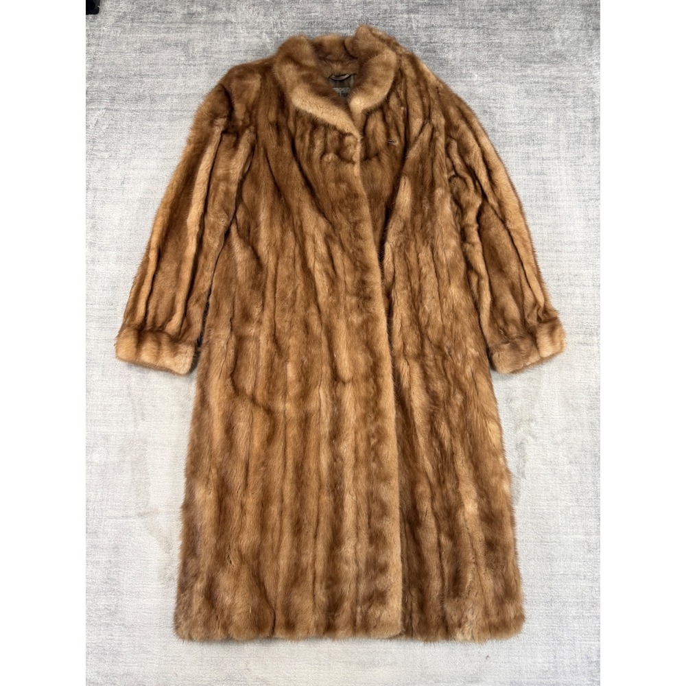 Vintage 1960s Mink Fur Coat Womens Medium Brown Long Shawl Collar Luxury Glam